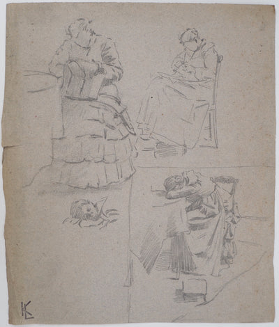 Léopold Franz KOWALSKI : Étude et variations de la position assise, c, Dessin original (vue générale) - Crédit photo : Galerie Art.Paris