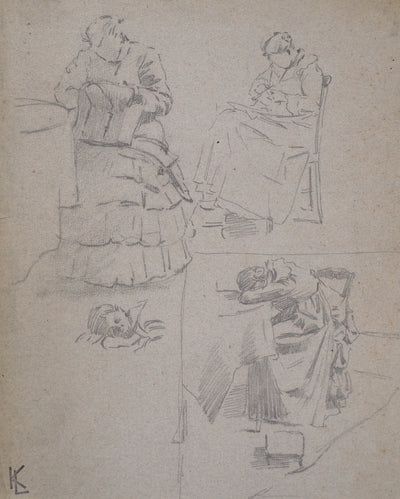 Léopold Franz KOWALSKI : Étude et variations de la position assise, c, Dessin original (photo de détail 2) - Crédit photo : Galerie Art.Paris