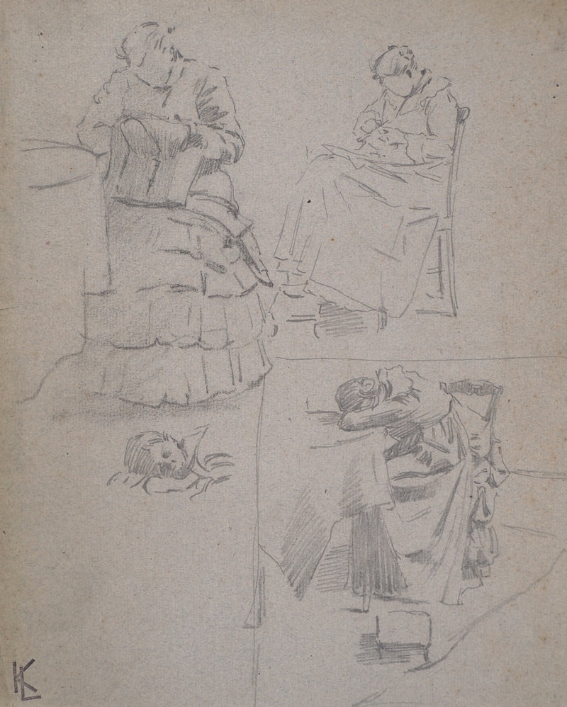 Léopold Franz KOWALSKI : Étude et variations de la position assise, c, Dessin original (photo de détail 2) - Crédit photo : Galerie Art.Paris