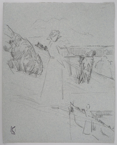 Léopold Franz KOWALSKI : Silhouette féminine et paysage, c, Dessin original (vue générale) - Crédit photo : Galerie Art.Paris