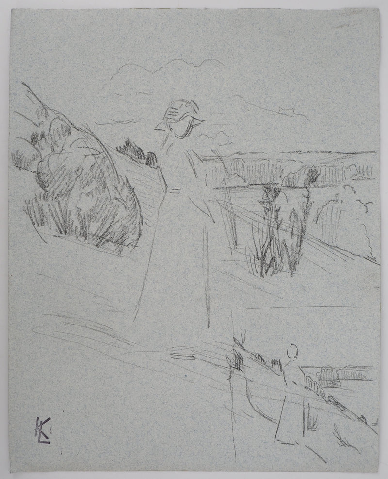 Léopold Franz KOWALSKI : Silhouette féminine et paysage, c, Dessin original (vue générale) - Crédit photo : Galerie Art.Paris