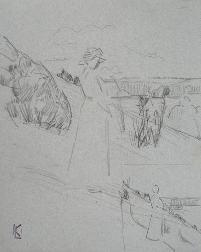 Léopold Franz KOWALSKI : Silhouette féminine et paysage, c, Dessin original (photo de détail 2) - Crédit photo : Galerie Art.Paris