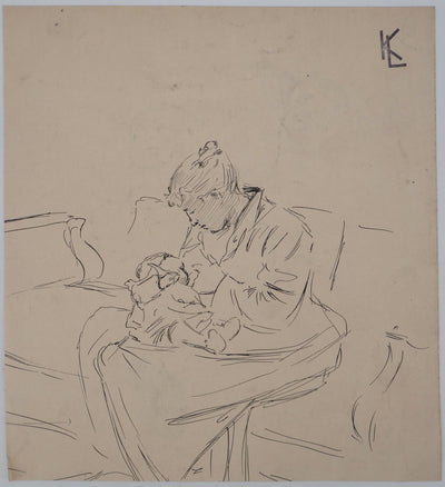 Léopold Franz KOWALSKI : Une mère et son enfant, c, Dessin original (vue générale) - Crédit photo : Galerie Art.Paris