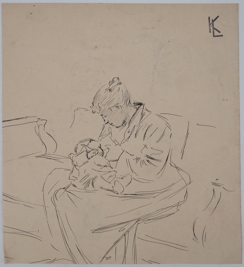 Léopold Franz KOWALSKI : Une mère et son enfant, c, Dessin original (vue générale) - Crédit photo : Galerie Art.Paris