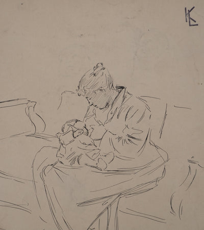 Léopold Franz KOWALSKI : Une mère et son enfant, c, Dessin original (photo de détail 2) - Crédit photo : Galerie Art.Paris