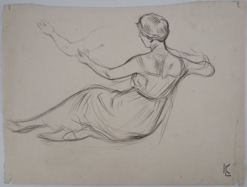 Léopold Franz KOWALSKI : Sujet féminin de dos, c, Dessin original (vue générale) - Crédit photo : Galerie Art.Paris