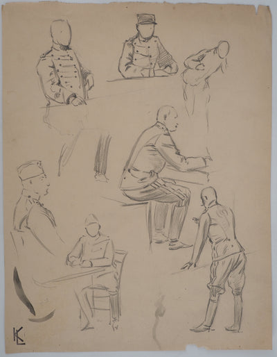 Léopold Franz KOWALSKI : Etude de l'uniforme militaire, c, Dessin original (vue générale) - Crédit photo : Galerie Art.Paris