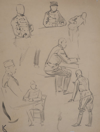 Léopold Franz KOWALSKI : Etude de l'uniforme militaire, c, Dessin original (photo de détail 2) - Crédit photo : Galerie Art.Paris