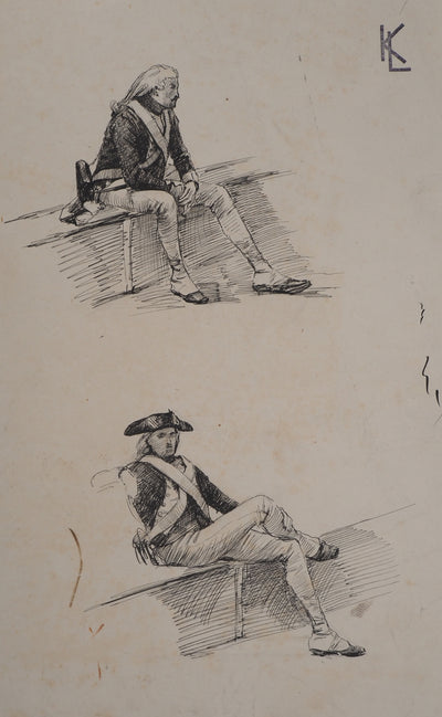 Léopold Franz KOWALSKI : Deux soldats assis, c, Dessin original (photo de détail 2) - Crédit photo : Galerie Art.Paris