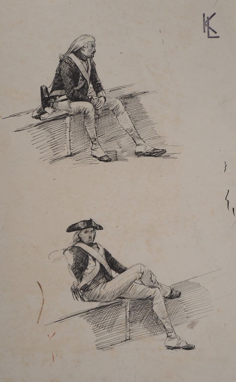 Léopold Franz KOWALSKI : Deux soldats assis, c, Dessin original (photo de détail 2) - Crédit photo : Galerie Art.Paris