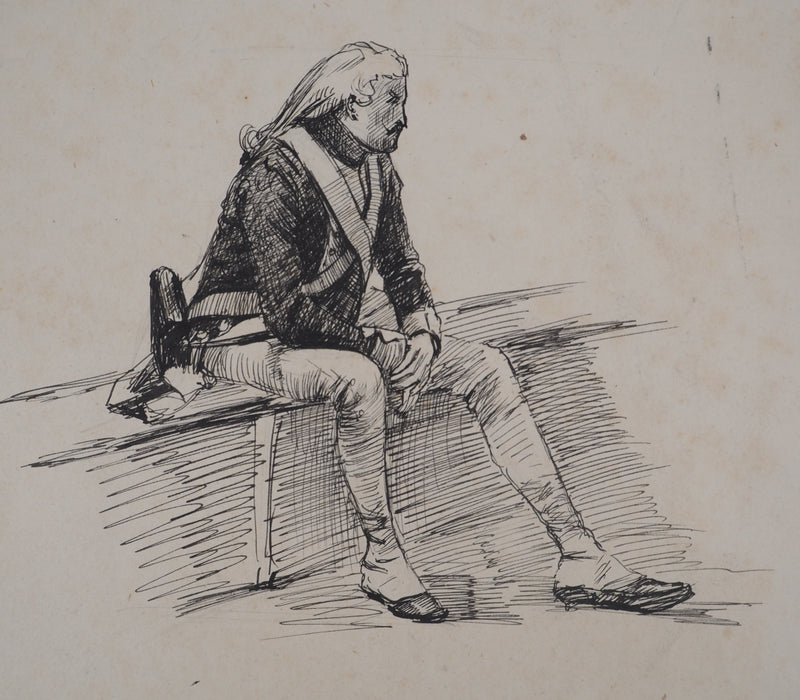 Léopold Franz KOWALSKI : Deux soldats assis, c, Dessin original (photo de détail 3) - Crédit photo : Galerie Art.Paris