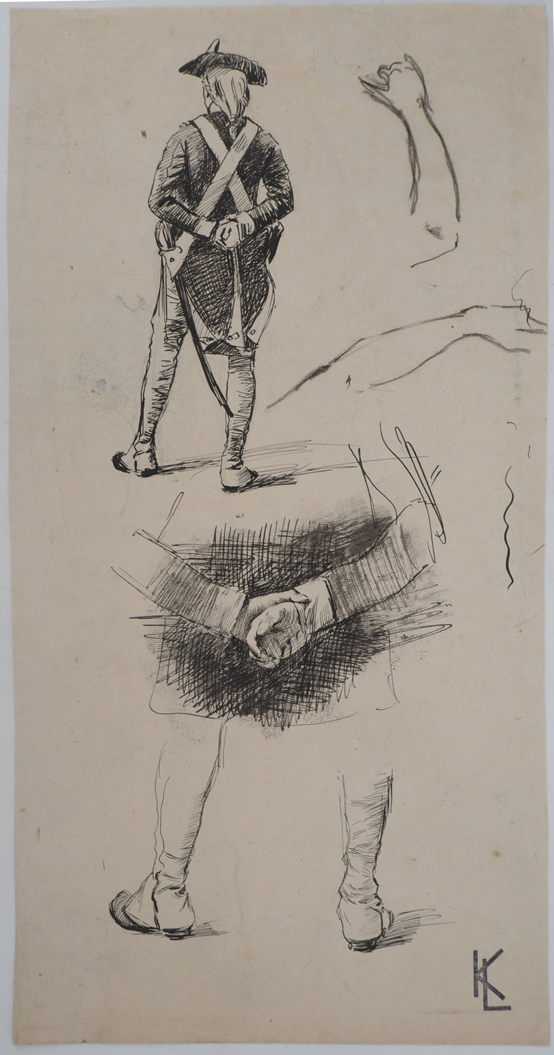 Léopold Franz KOWALSKI : Un soldat de dos, c, Dessin original (vue générale) - Crédit photo : Galerie Art.Paris