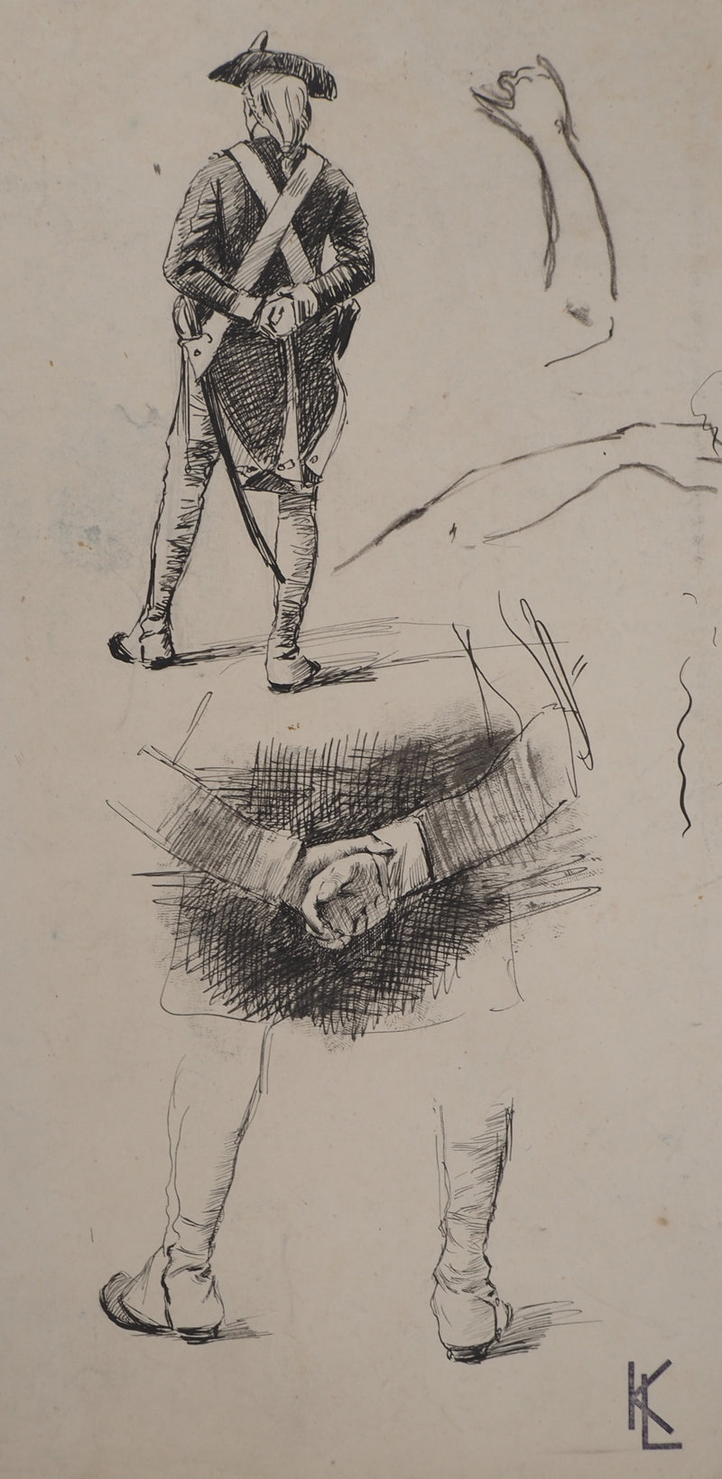 Léopold Franz KOWALSKI : Un soldat de dos, c, Dessin original (photo de détail 2) - Crédit photo : Galerie Art.Paris