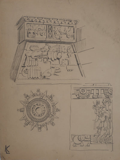 Léopold Franz KOWALSKI : Etude de la culture amérindienne, c, Dessin original (photo de détail 2) - Crédit photo : Galerie Art.Paris