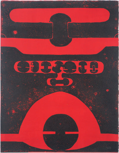Francis NAVES : Composition noire et rouge, Linogravure originale (photo de détail 3) - Crédit photo : Galerie Art.Paris