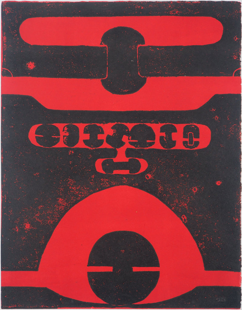 Francis NAVES : Composition noire et rouge, Linogravure originale (photo de détail 3) - Crédit photo : Galerie Art.Paris