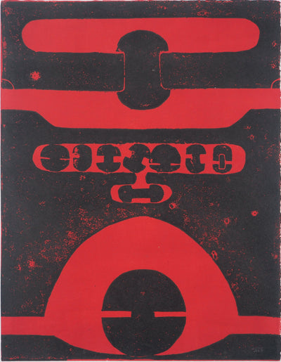 Francis NAVES : Composition noire et rouge, Linogravure originale (vue générale) - Crédit photo : Galerie Art.Paris