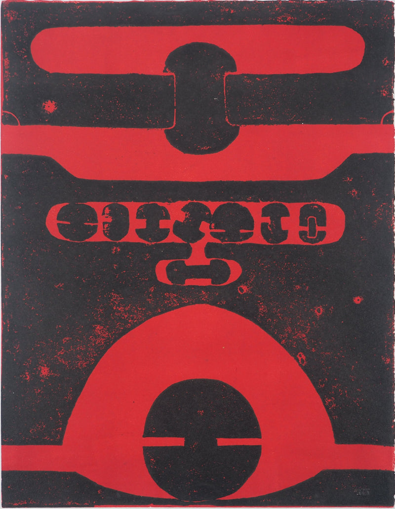 Francis NAVES : Composition noire et rouge, Linogravure originale (vue générale) - Crédit photo : Galerie Art.Paris
