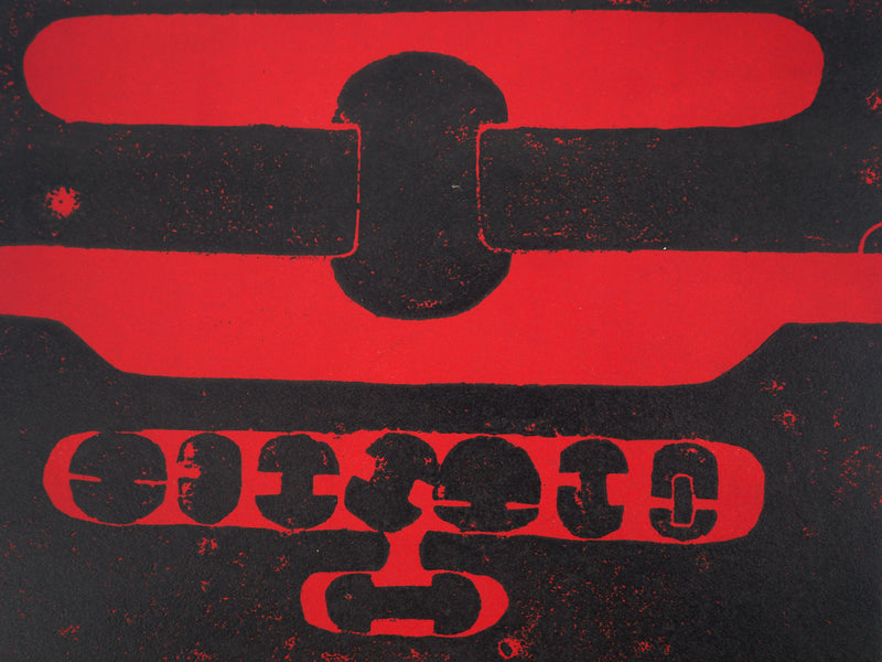 Francis NAVES : Composition noire et rouge, Linogravure originale (photo de détail 4) - Crédit photo : Galerie Art.Paris