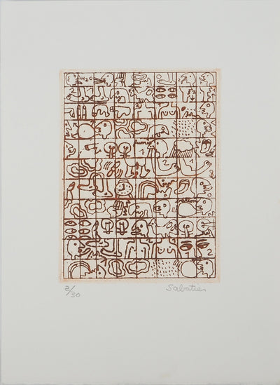 Roland SABATIER : Composition aux personnages, Gravure originale (vue générale) - Crédit photo : Galerie Art.Paris