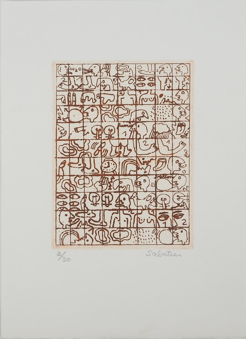 Roland SABATIER : Composition aux personnages, Gravure originale (vue générale) - Crédit photo : Galerie Art.Paris