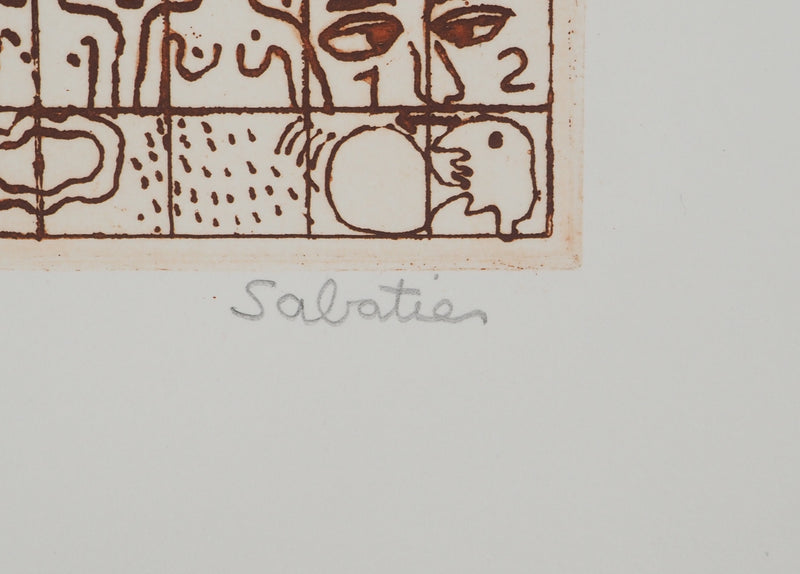 Roland SABATIER : Composition aux personnages, Gravure originale (photo de détail 2) - Crédit photo : Galerie Art.Paris