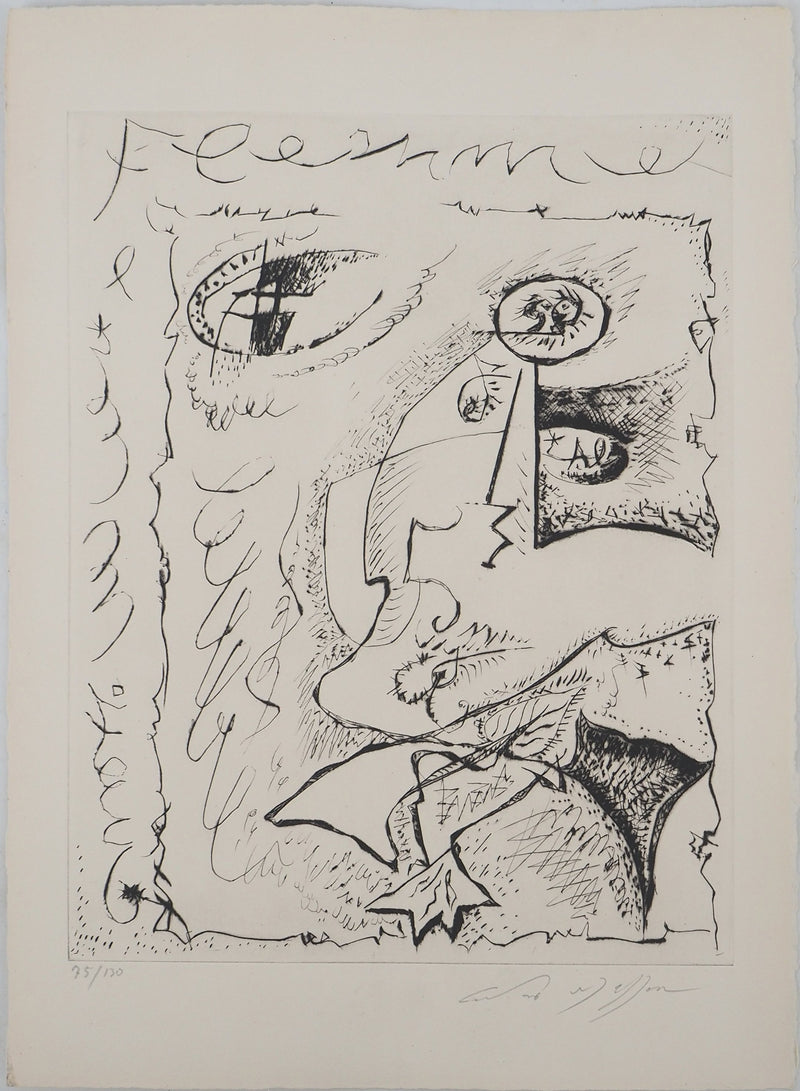 André MASSON : Le baiser, Gravure originale (vue générale) - Crédit photo : Galerie Art.Paris