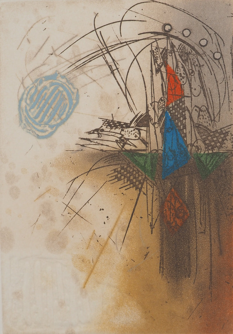 Georges DUSSAU : Composition aux triangles, Gravure originale (photo de détail 3) - Crédit photo : Galerie Art.Paris