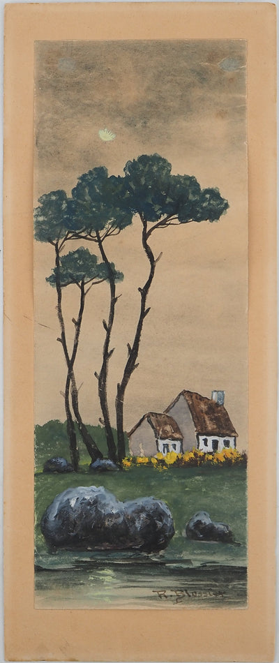 Raymond BLOSSIER : Paysage en Bretagne, Gouache originale (vue générale) - Crédit photo : Galerie Art.Paris