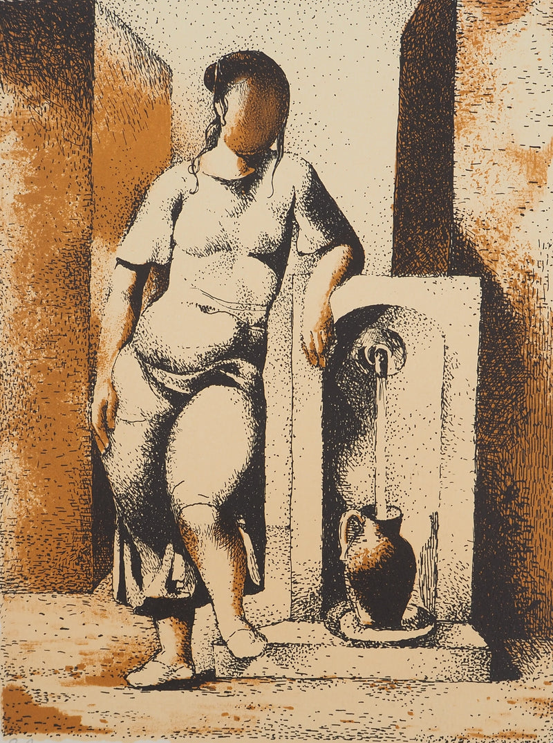 Manolo RUIZ PIPO : Jeune fille à la fontaine, Lithographie originale (photo de détail 3) - Crédit photo : Galerie Art.Paris