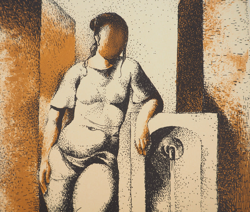 Manolo RUIZ PIPO : Jeune fille à la fontaine, Lithographie originale (photo de détail 4) - Crédit photo : Galerie Art.Paris