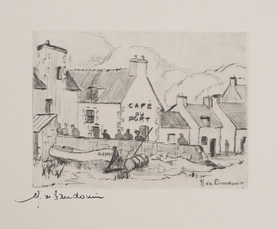 Erling Longva VALTYRSON : Le café du port, Gravure originale (vue générale) - Crédit photo : Galerie Art.Paris
