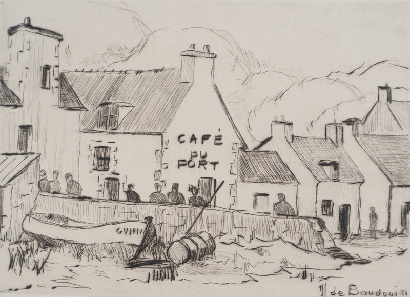 Erling Longva VALTYRSON : Le café du port, Gravure originale (photo de détail 4) - Crédit photo : Galerie Art.Paris