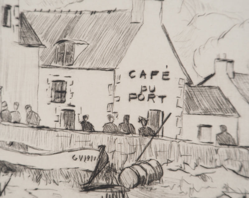Erling Longva VALTYRSON : Le café du port, Gravure originale (photo de détail 5) - Crédit photo : Galerie Art.Paris