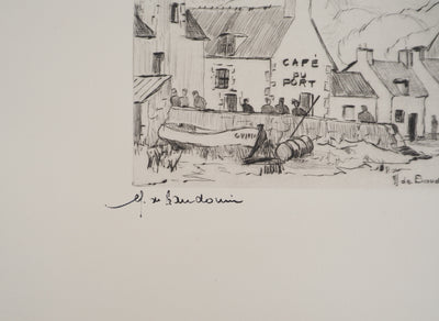 Erling Longva VALTYRSON : Le café du port, Gravure originale (photo de détail 3) - Crédit photo : Galerie Art.Paris
