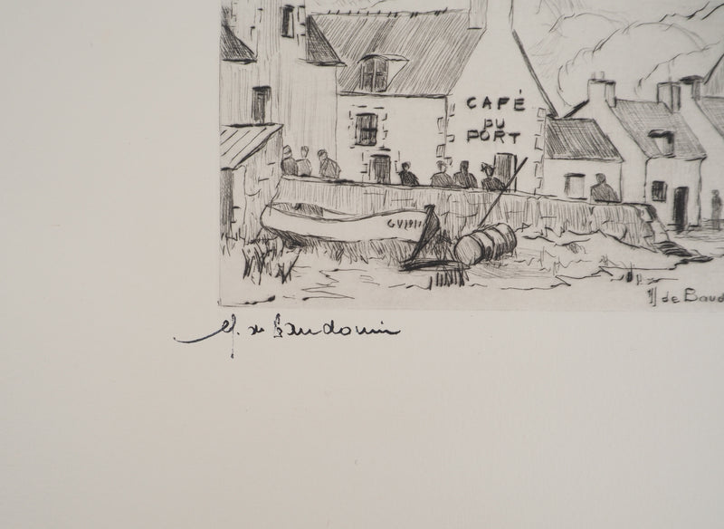 Erling Longva VALTYRSON : Le café du port, Gravure originale (photo de détail 3) - Crédit photo : Galerie Art.Paris