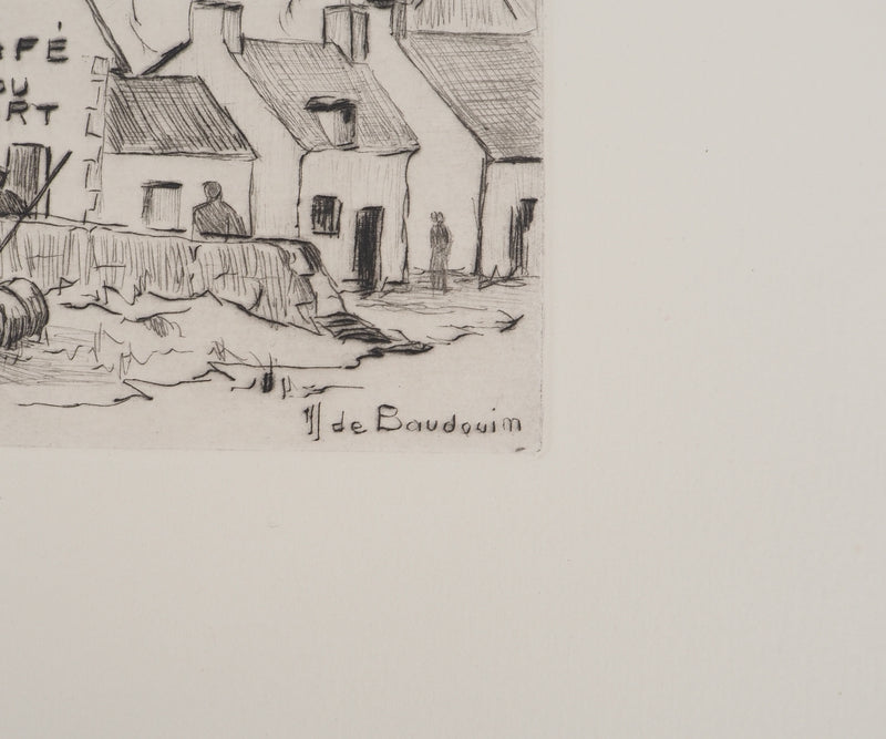 Erling Longva VALTYRSON : Le café du port, Gravure originale (photo de détail 2) - Crédit photo : Galerie Art.Paris