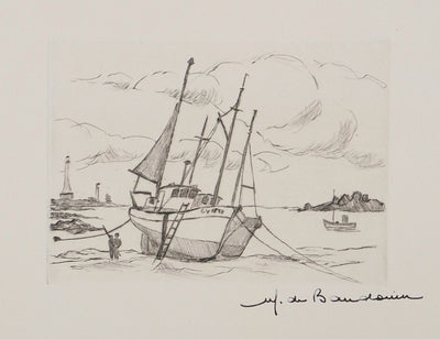 Erling Longva VALTYRSON : L'amarrage, Gravure originale (vue générale) - Crédit photo : Galerie Art.Paris