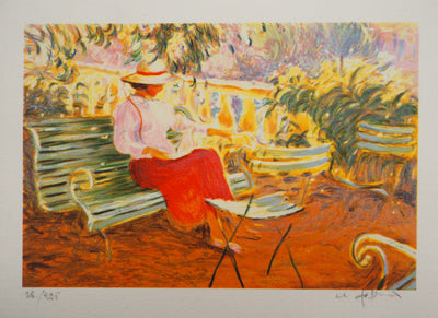 Claude FOSSOUX : Femme assise dans le jardin, Lithographie originale (photo de détail 2) - Crédit photo : Galerie Art.Paris