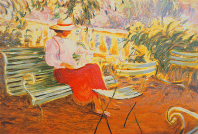 Claude FOSSOUX : Femme assise dans le jardin, Lithographie originale (vue générale) - Crédit photo : Galerie Art.Paris