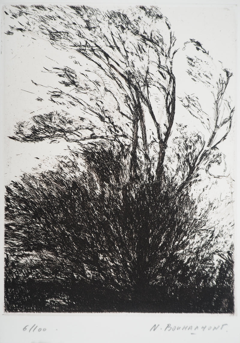 Nicole BOUHARMONT : Arbres agités, Gravure originale (vue générale) - Crédit photo : Galerie Art.Paris
