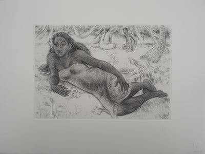 Jacques BOULLAIRE : Miriama Tahiti, Gravure originale (photo de détail 2) - Crédit photo : Galerie Art.Paris