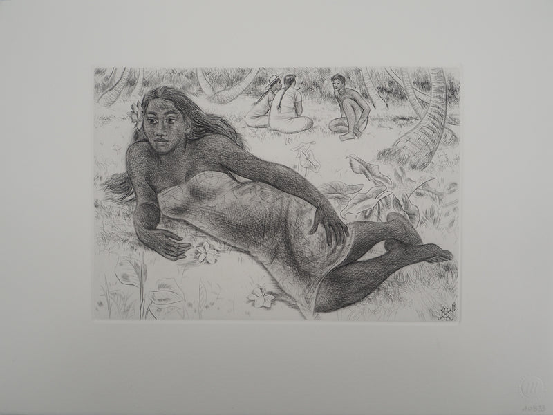 Jacques BOULLAIRE : Miriama Tahiti, Gravure originale (photo de détail 2) - Crédit photo : Galerie Art.Paris