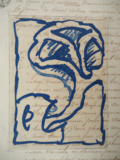 Pierre ALECHINSKY : La vie comme elle tourne bleu, Gravure originale (vue générale) - Crédit photo : Galerie Art.Paris