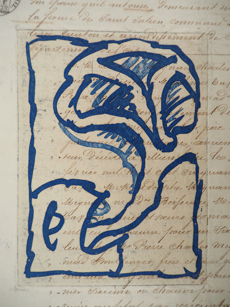 Pierre ALECHINSKY : La vie comme elle tourne bleu, Gravure originale (vue générale) - Crédit photo : Galerie Art.Paris