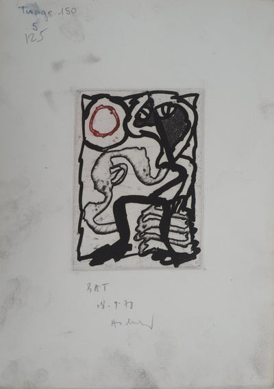 Pierre ALECHINSKY : Composition au cercle rouge, Gravure originale (photo de détail 2) - Crédit photo : Galerie Art.Paris