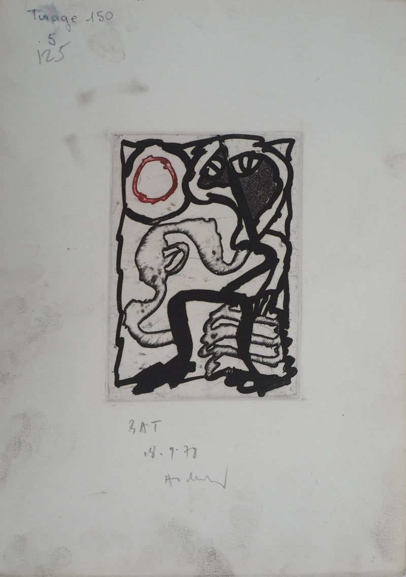 Pierre ALECHINSKY : Composition au cercle rouge, Gravure originale (photo de détail 2) - Crédit photo : Galerie Art.Paris