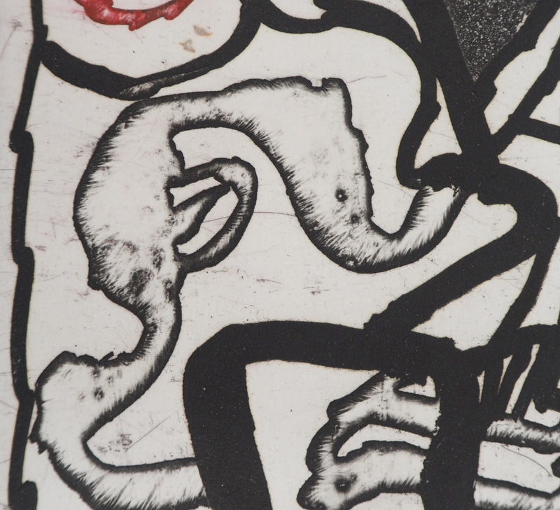 Pierre ALECHINSKY : Composition au cercle rouge, Gravure originale (photo de détail 5) - Crédit photo : Galerie Art.Paris