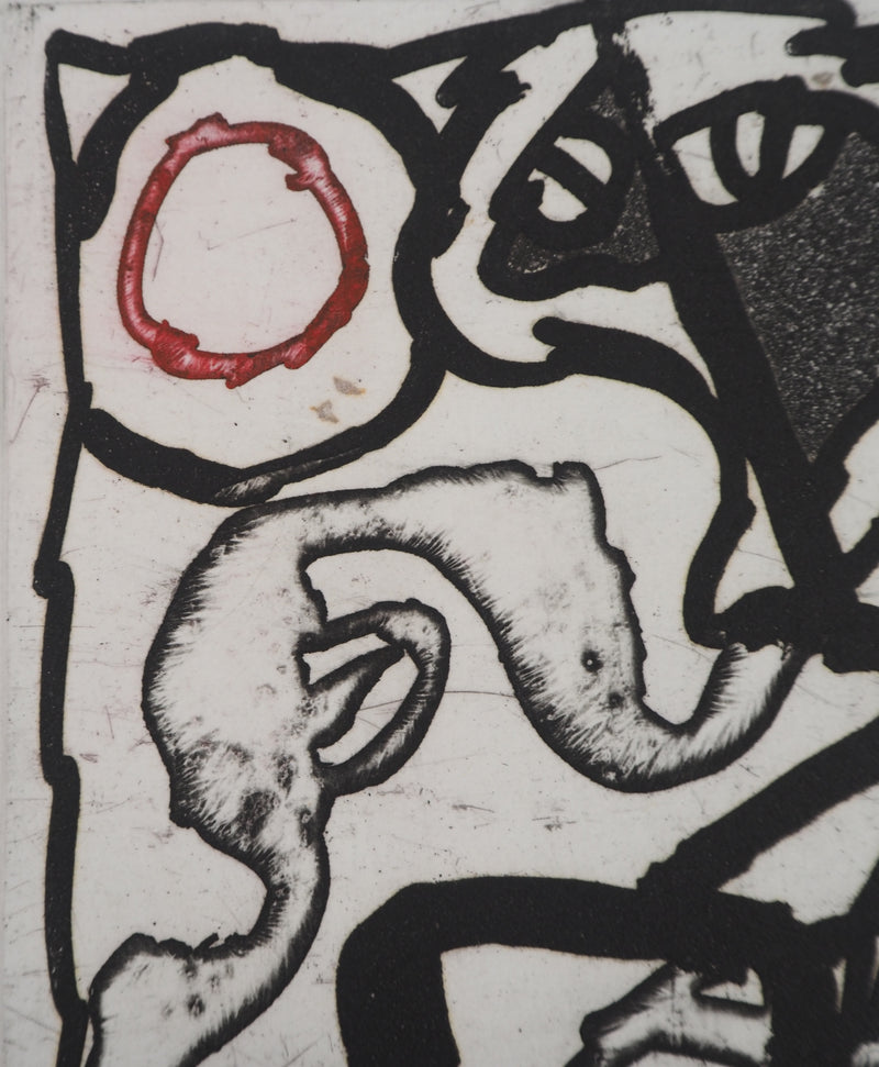Pierre ALECHINSKY : Composition au cercle rouge, Gravure originale (photo de détail 4) - Crédit photo : Galerie Art.Paris