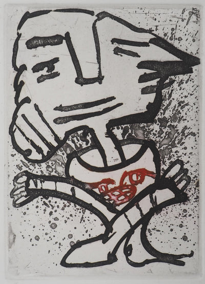 Pierre ALECHINSKY : Personnage surréaliste, Gravure originale (vue générale) - Crédit photo : Galerie Art.Paris